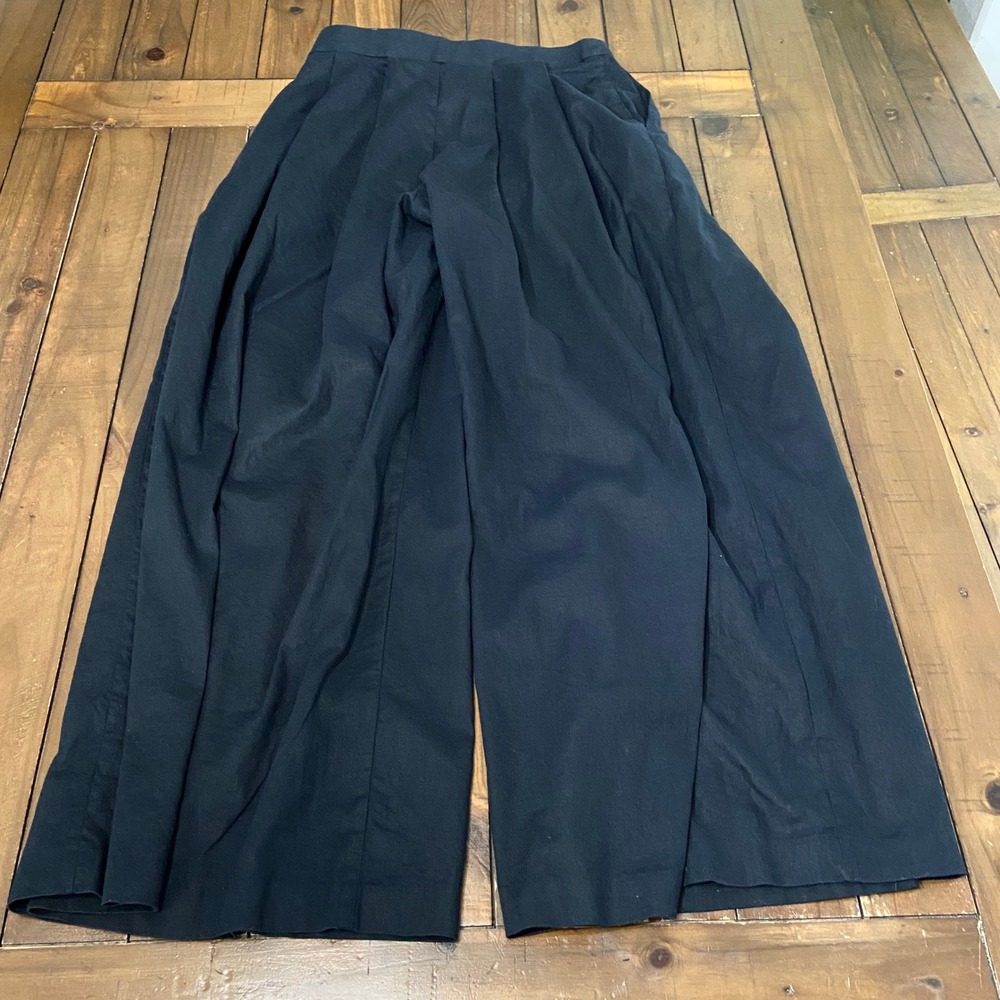 Banana Republic Black Linen Blend Wide Leg Pleated Trousers Pants Size 8